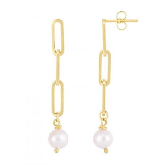 14K Pearl Paperclip Link Earrings